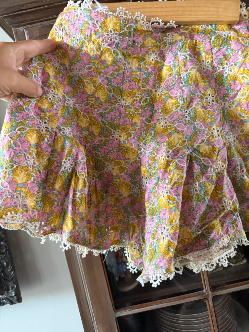 Lulu's Pink & Yellow Floral Lace-Trim Skater Shorts